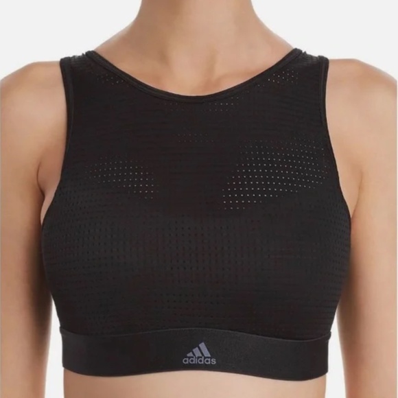 Adidas Womens Training Halter Bra / Compression Crop Top With Strapy Cutout Back - Picture 2 of 12